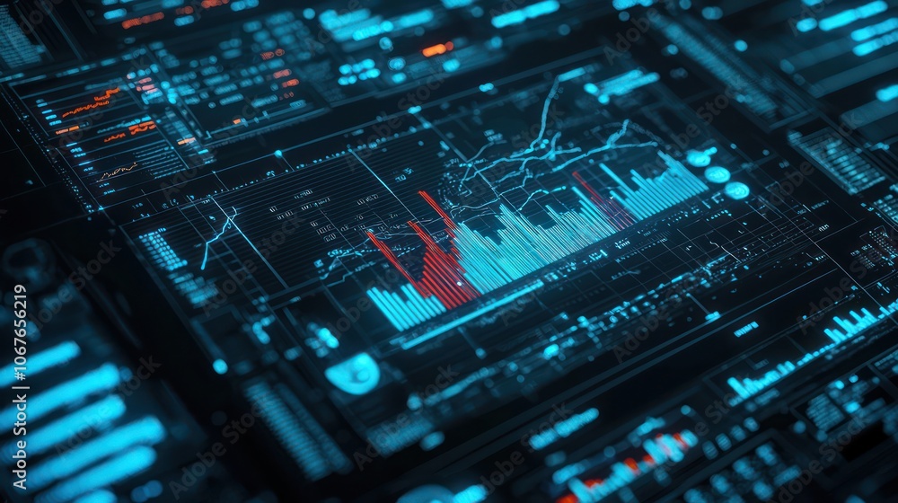 Top view financial charts with blue elements Top view financial charts with blue elements
