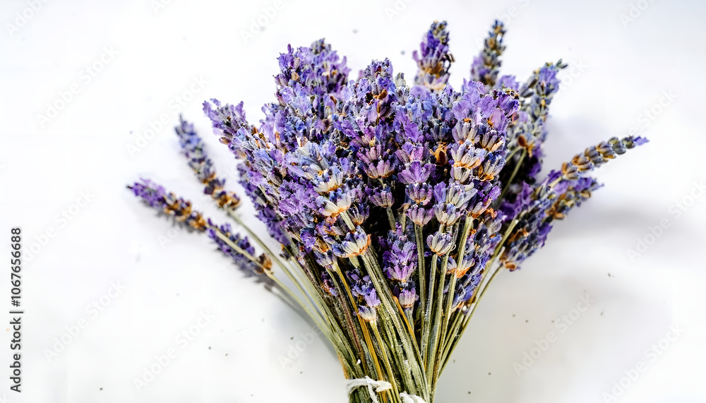 Fototapeta premium A vivid display of freshly picked lavender flowers neatly bundled and tied with rustic twine, evoking a sense of tranquility and natural beauty