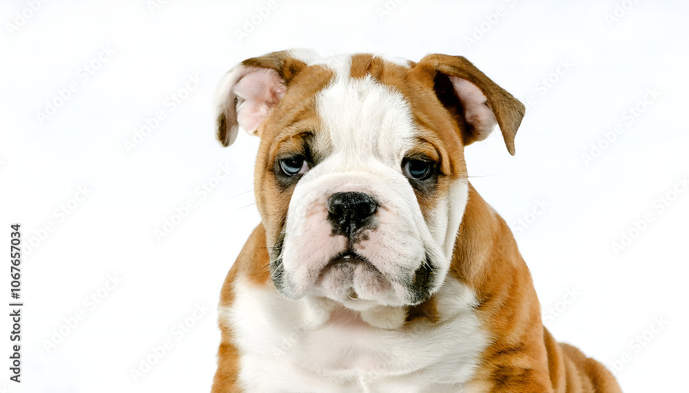 Charming bulldog puppy with expressive eyes sits calmly against a white backdrop. Perfect representation of cuteness, innocence, and companionship. Ideal for animal lovers and pet-themed projects Charming bulldog puppy with expressive eyes sits calmly against a white backdrop. Perfect representation of cuteness, innocence, and companionship. Ideal for animal lovers and pet-themed projects