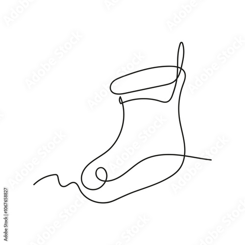 Christmas stocking One continuous line drawing vector on a white background. Christmas and New Year illustration