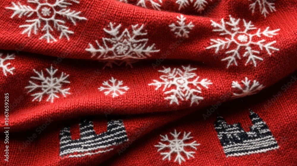 Cozy Red Knit Fabric with White Snowflakes Design Cozy Red Knit Fabric with White Snowflakes Design