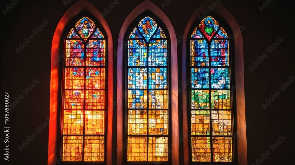 Vibrant Stained Glass Windows in Historic Church Vibrant Stained Glass Windows in Historic Church