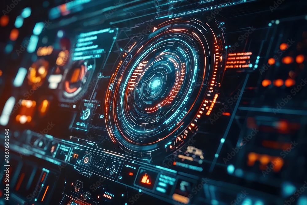 Future-focused HUD interface, symbolizing technological advancements and modern business Future-focused HUD interface, symbolizing technological advancements and modern business