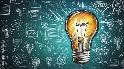 Hand-drawn lightbulb concept symbolizing innovation, creativity, and the birth new ideas in a fast-paced business environment focused on problem-solving and growth