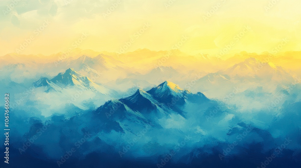 Obraz premium Serene Mountain Landscape with Sunrise and Mist