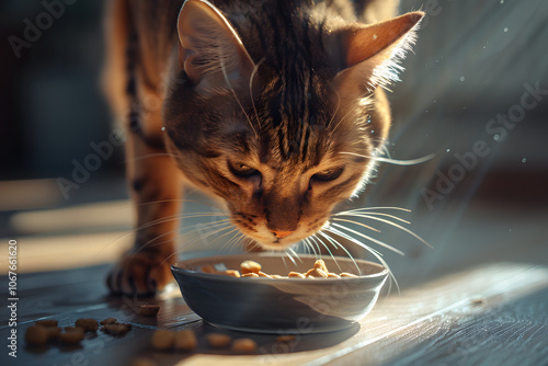 Pro photo of a cute Arabian Mau cat eating a treat photo