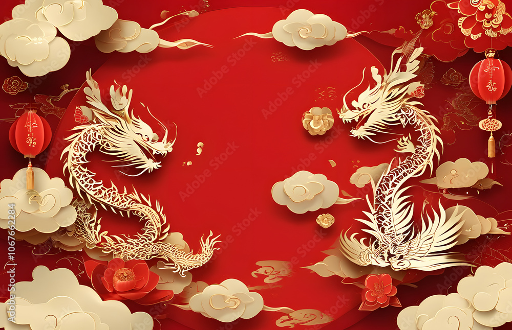 Dragons on Red Background Dragons on Red Background