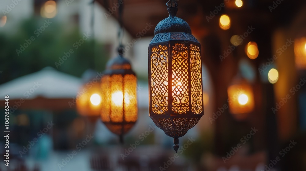 Elegant Lanterns Illuminating Outdoor Space at Night Elegant Lanterns Illuminating Outdoor Space at Night