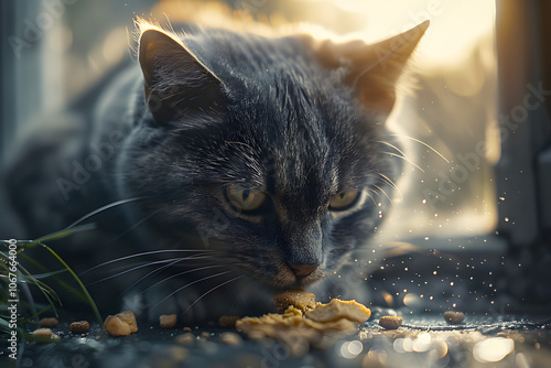 Pro photo of a Ukrainian Levkoy cat eating a treat photo