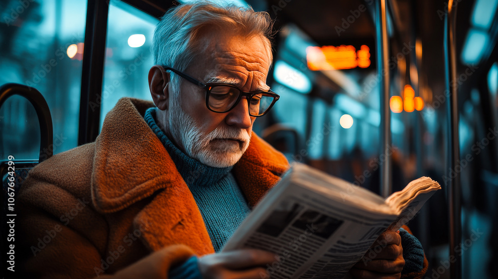 Commute on Bus Reading Newspaper Commute on Bus Reading Newspaper