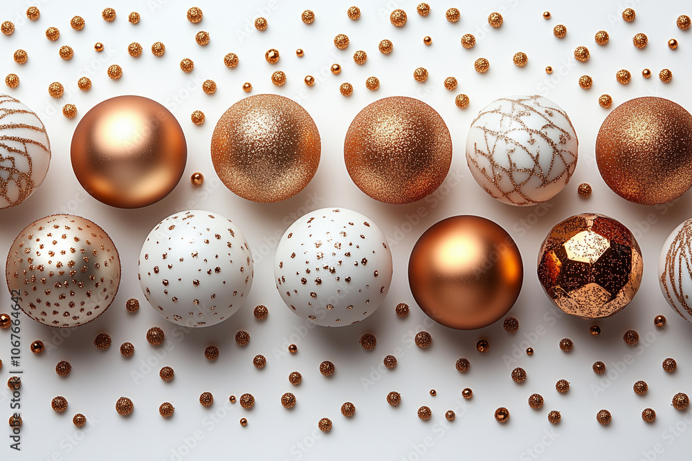 Fototapeta premium White and gold Christmas balls delicately scattered.