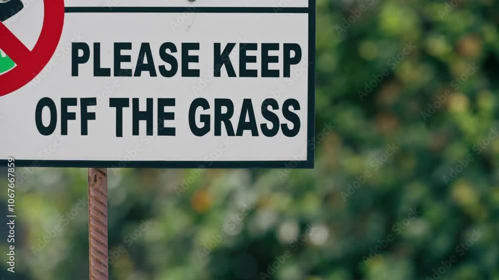 close up urban summer landscape city center hotel courtyard sign asking not to walk on grass warning prohibitory sign grass illustration close up urban summer landscape city center hotel courtyard sign asking not to walk on grass warning prohibitory sign grass illustration