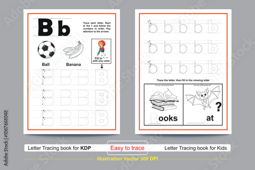 Letter B trace uppercase and lowercase ABC alphabet worksheet for kids