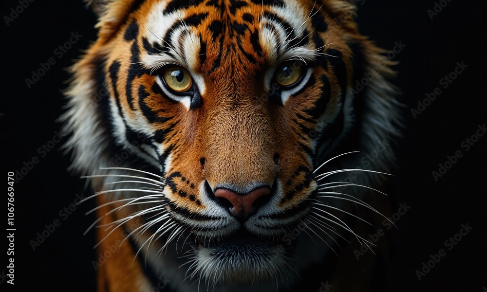 Fototapeta premium Close up tiger face intense golden eyes sharp