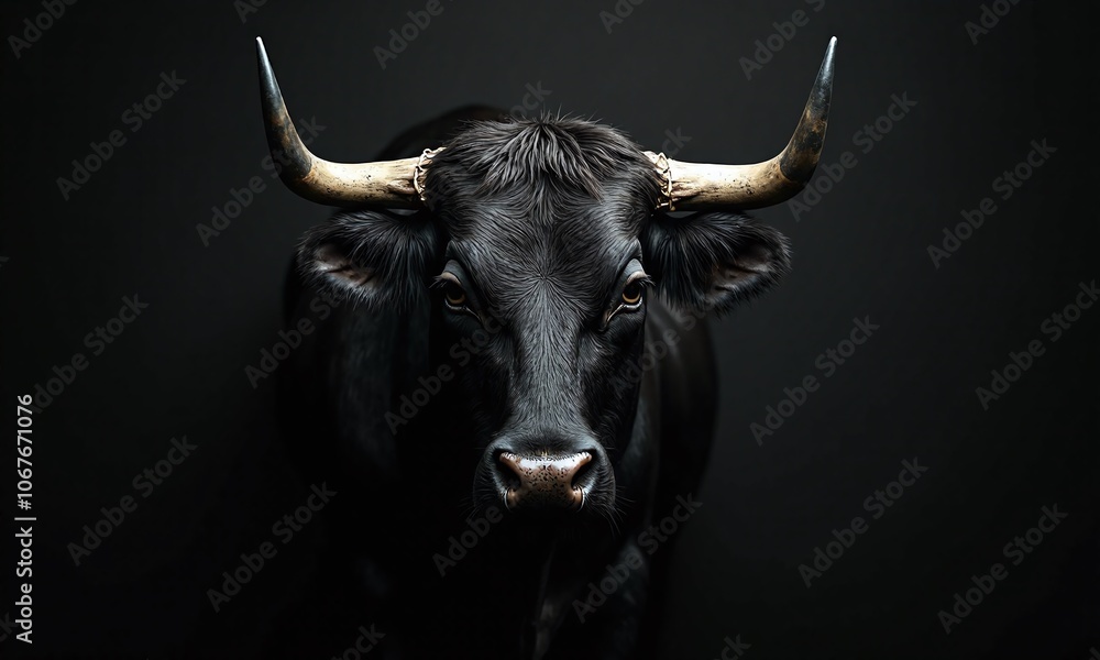Black bull portrait dramatic lighting dark background Black bull portrait dramatic lighting dark background