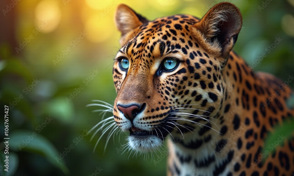 Naklejka premium Stunning close up of a leopard piercing blue