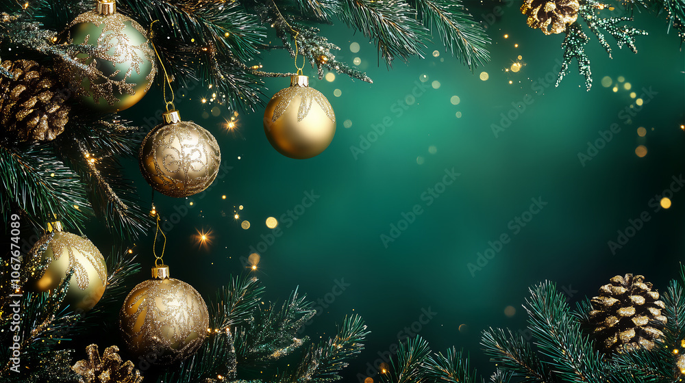 christmas background with balls and fir branches