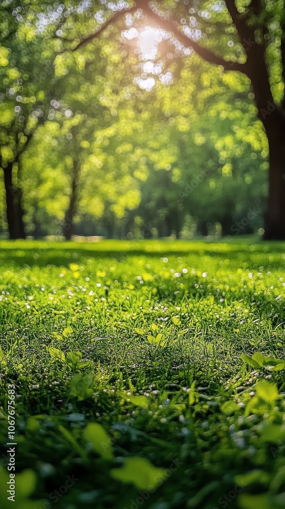 Lush green grass under sunlight in a serene park during the afternoon Lush green grass under sunlight in a serene park during the afternoon