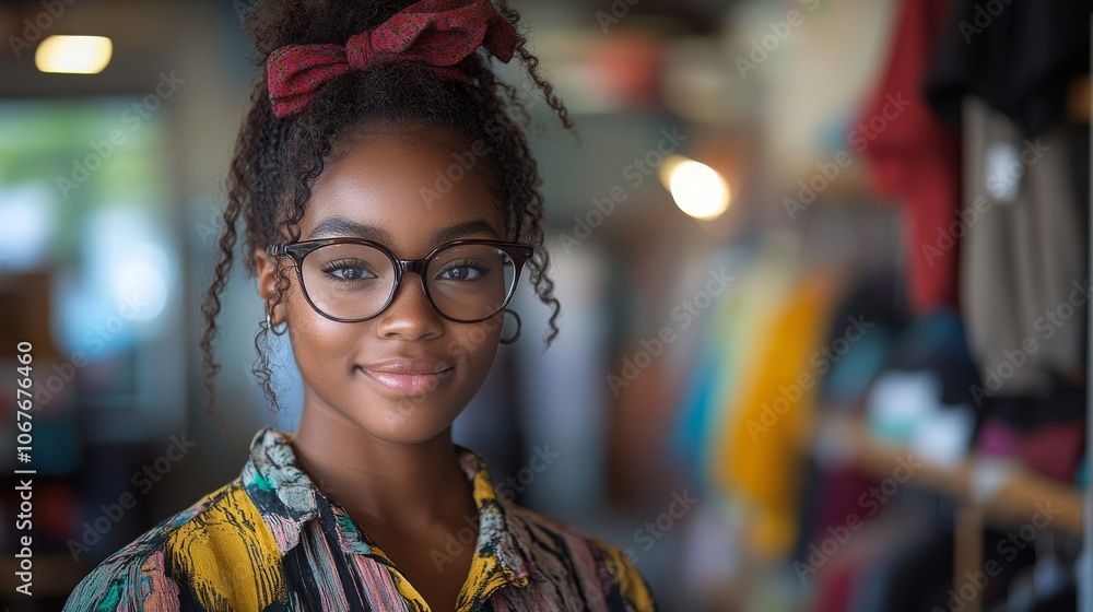 A confident Black female clothing consultant assisting customers in a vibrant store setting A confident Black female clothing consultant assisting customers in a vibrant store setting
