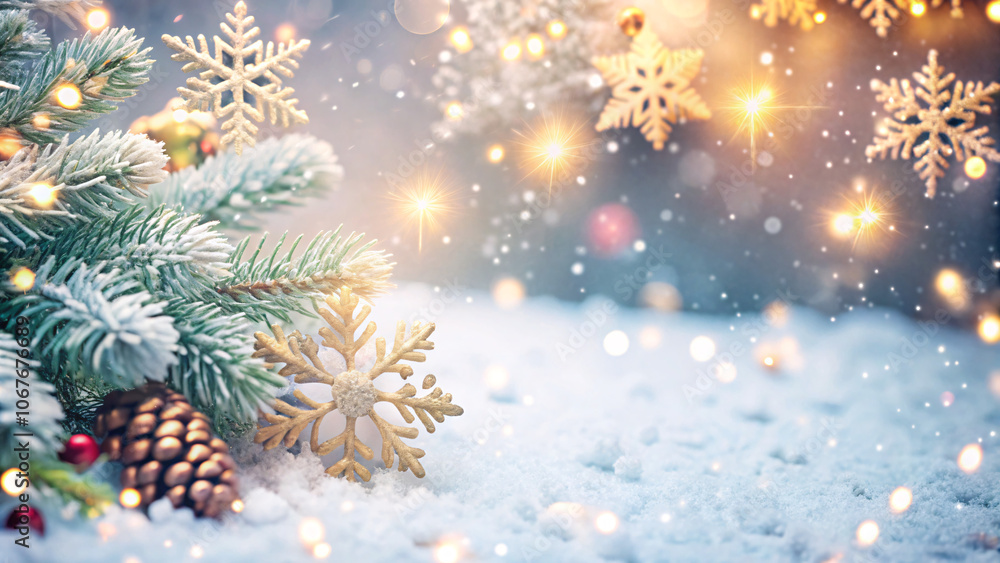 Festive snowy background with golden sparkles and subtle Christmas elements, ideal for holiday posters or cards Festive snowy background with golden sparkles and subtle Christmas elements, ideal for holiday posters or cards