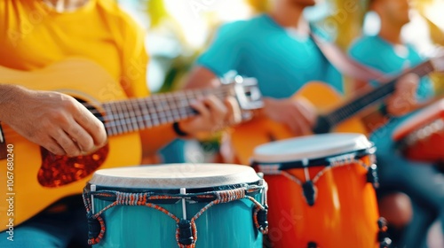 Celebration of traditional hispanic music with instruments and performers