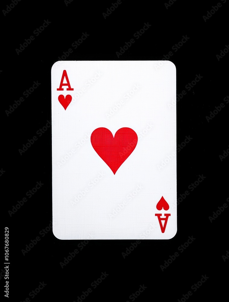 The Ace of Hearts playing card is isolated on a black background. The Ace of Hearts playing card is isolated on a black background.