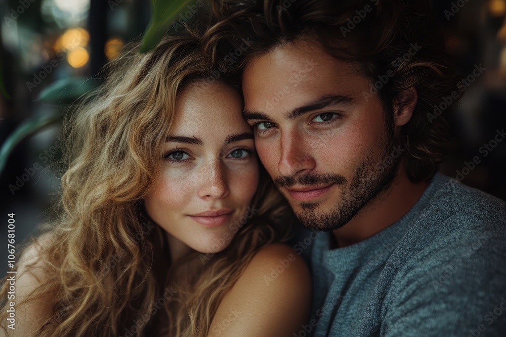 Young couple enjoying a cozy moment together in a warm, softly lit café during the evening Young couple enjoying a cozy moment together in a warm, softly lit café during the evening