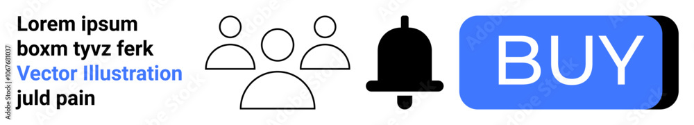 Contact group icons, notification bell, blue buy button, and placeholder text Lorem ipsum in a clean, minimalist design. Ideal for web design, user interfaces, e-commerce, and online notifications Contact group icons, notification bell, blue buy button, and placeholder text Lorem ipsum in a clean, minimalist design. Ideal for web design, user interfaces, e-commerce, and online notifications