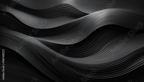 Abstract black wavy lines creating a flowing pattern, resembling waves, perfect for backgrounds, graphic designs, or illustrating rhythm and flow.