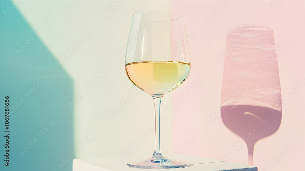 Glass of white wine isolated on a color background, perfect for food and beverage visuals Glass of white wine isolated on a color background, perfect for food and beverage visuals
