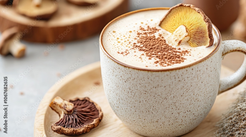 Cozy Mushroom Latte with Cocoa in Ceramic Mug Cozy Mushroom Latte with Cocoa in Ceramic Mug