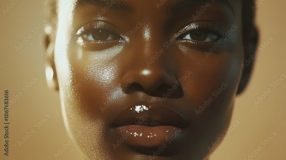Healthy Glow: Beauty portrait of a Black woman with glowing skin, emphasizing skincare and natural beauty. Healthy Glow: Beauty portrait of a Black woman with glowing skin, emphasizing skincare and natural beauty.