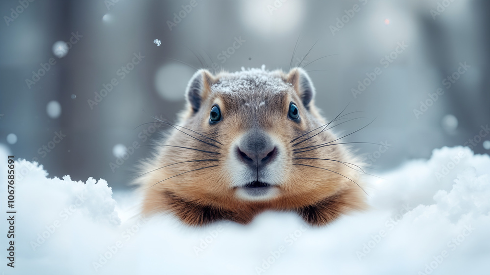 Chubby Groundhog in a Snowy Forest Chubby Groundhog in a Snowy Forest