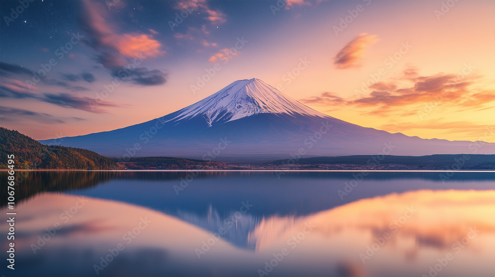 星空の下で目覚める富士山