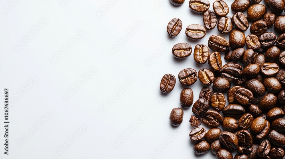 Rich and Detailed Photostock of Roasted Coffee Beans on White Background - Perfect for Coffee Enthusiasts and Culinary Projects Rich and Detailed Photostock of Roasted Coffee Beans on White Background - Perfect for Coffee Enthusiasts and Culinary Projects