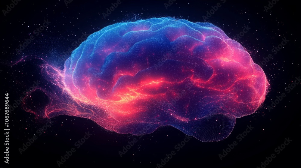 Silhouette of a brain created from connected lines on a dark background with vibrant colors Silhouette of a brain created from connected lines on a dark background with vibrant colors
