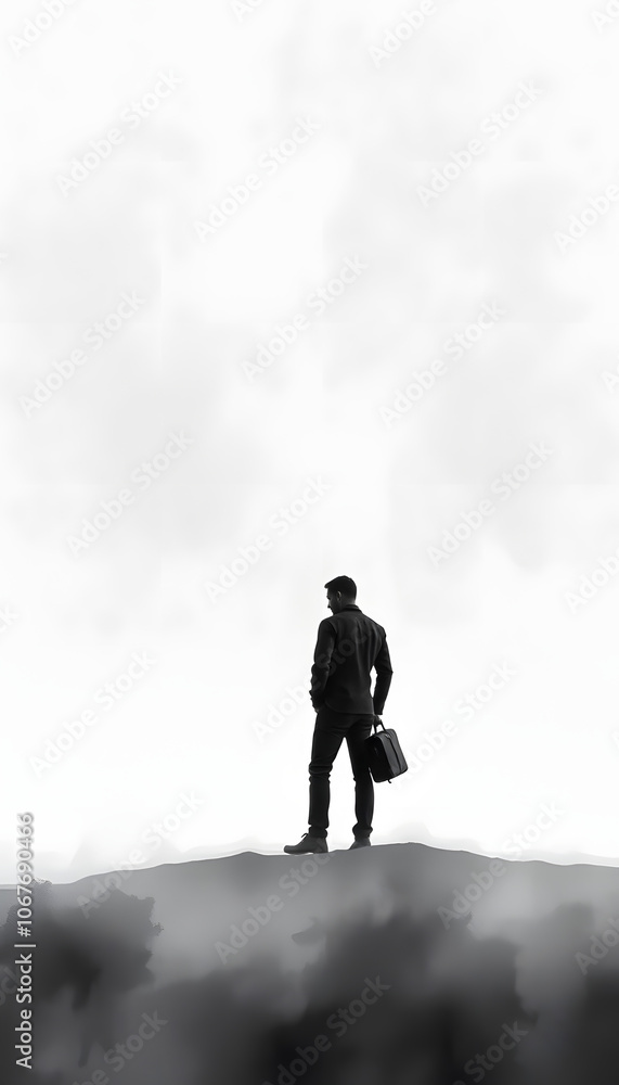 Lonely man. Watercolor concept background isolated with white highlights, png Lonely man. Watercolor concept background isolated with white highlights, png