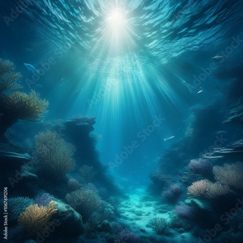 Wallpaper Mural underwater ocean blue abyss with sunlight diving and scuba background Torontodigital.ca