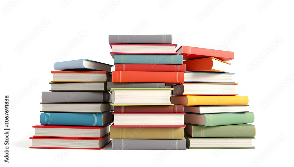 Isolated pile of psychology books 3d rendering isolated with white highlights, png Isolated pile of psychology books 3d rendering isolated with white highlights, png