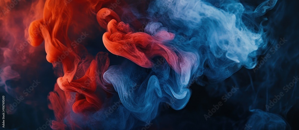 Abstract red and blue smoke swirls on black background. Abstract red and blue smoke swirls on black background.