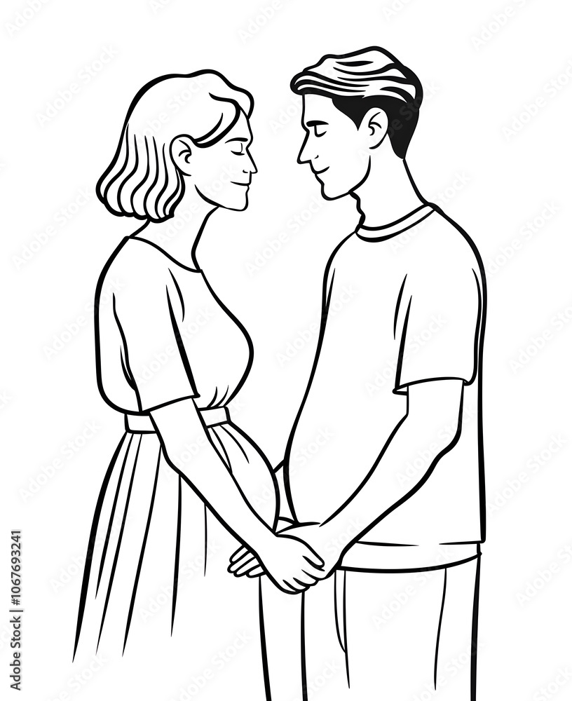 Fototapeta premium An illustration of an expecting couple, perfect for family, pregnancy, and lovethemed projects