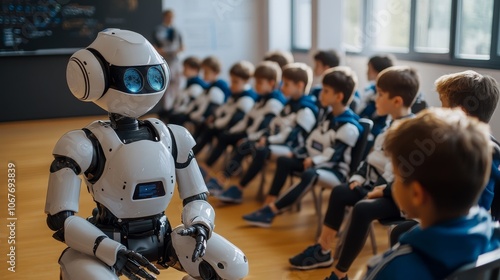 Wallpaper Mural Robot teaching children in a classroom setting with interactive technology Torontodigital.ca