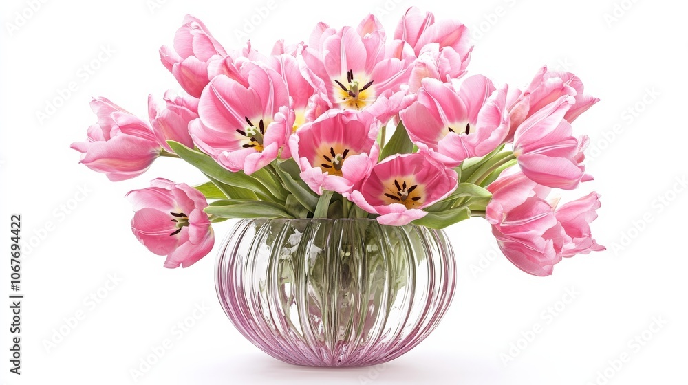 Obraz premium Pink Tulips in a Glass Vase.