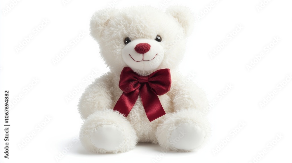 White Teddy Bear with Red Bow. White Teddy Bear with Red Bow.