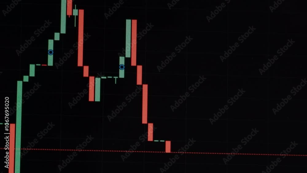 Stock market and exchange data of price at market wall. Change and volume. Financial indexes change up and down over time. Concept of cryptocurrency and bitcoin BTC crypto trading Stock market and exchange data of price at market wall. Change and volume. Financial indexes change up and down over time. Concept of cryptocurrency and bitcoin BTC crypto trading
