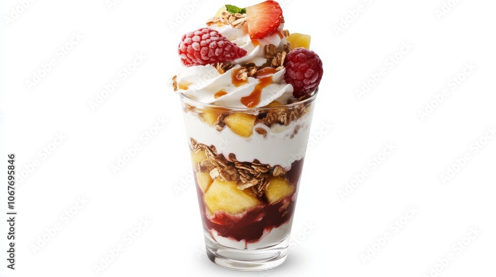 Delicious Fruit Parfait with Granola, Whipped Cream, and Caramel Drizzle. Delicious Fruit Parfait with Granola, Whipped Cream, and Caramel Drizzle.