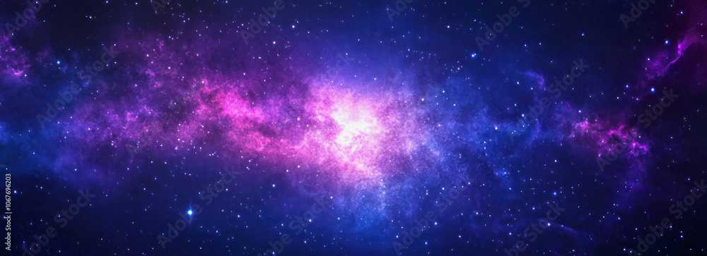 Fototapeta premium Colorful starry background banner with vibrant cosmic clouds and distant stars. Generative AI