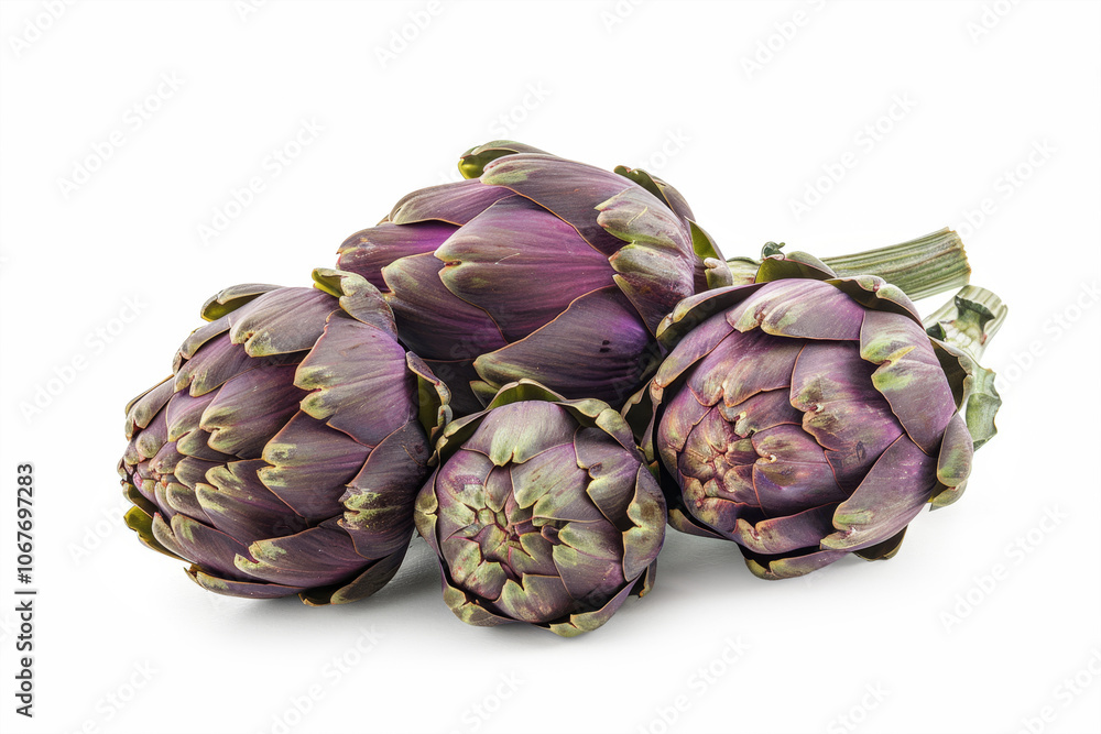 Fototapeta premium fresh ripe purple artichokes Isolated on white background.
