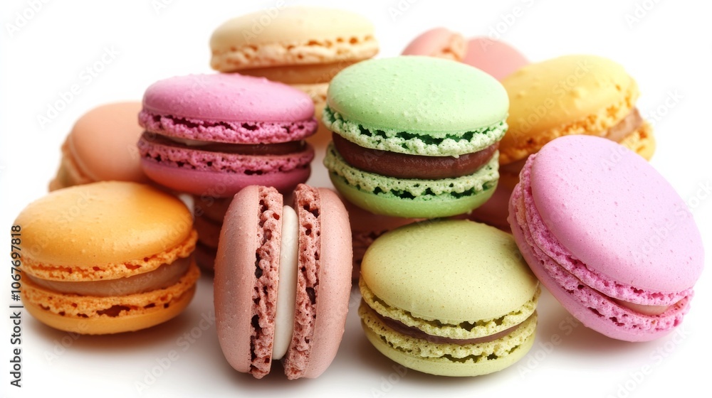 Colorful Macarons on White Background. Colorful Macarons on White Background.
