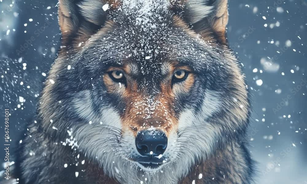 A lone wolf, fur dusted with snow, its keen eyes scanning the frozen landscape. A lone wolf, fur dusted with snow, its keen eyes scanning the frozen landscape.